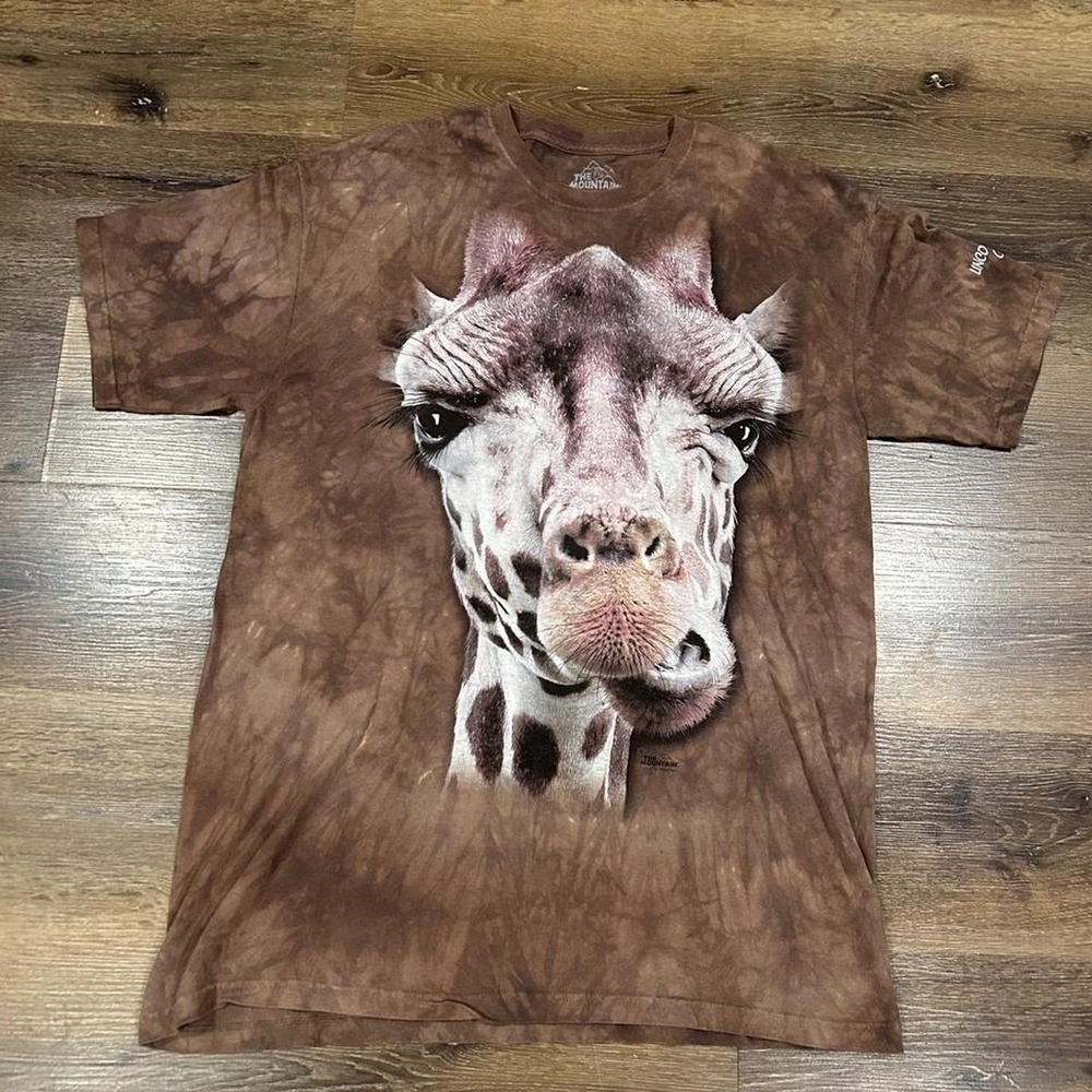 The Mountain Giraffe Graphic T-Shirt Brown Tie Dye Lincoln Park Zoo Mens XL